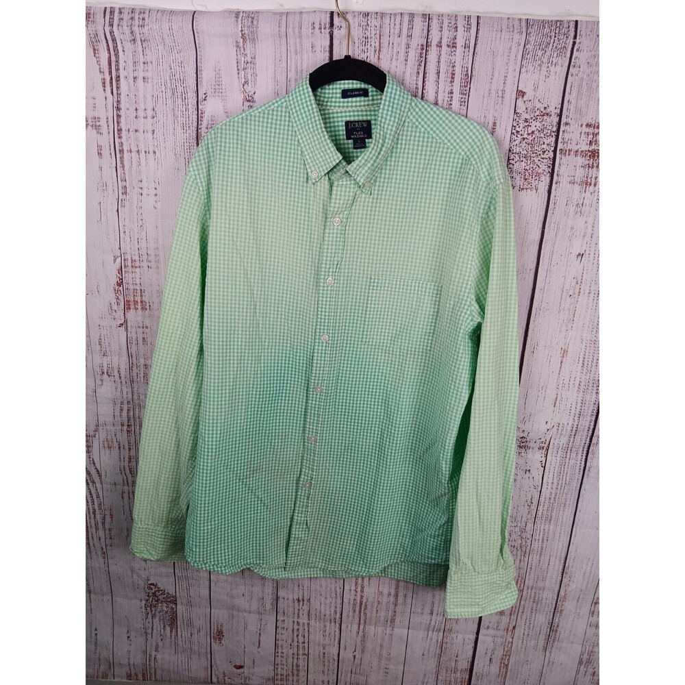 J. CREW  Shirt Men’s Size Large Green Whlite Check Classic Flex Washed
